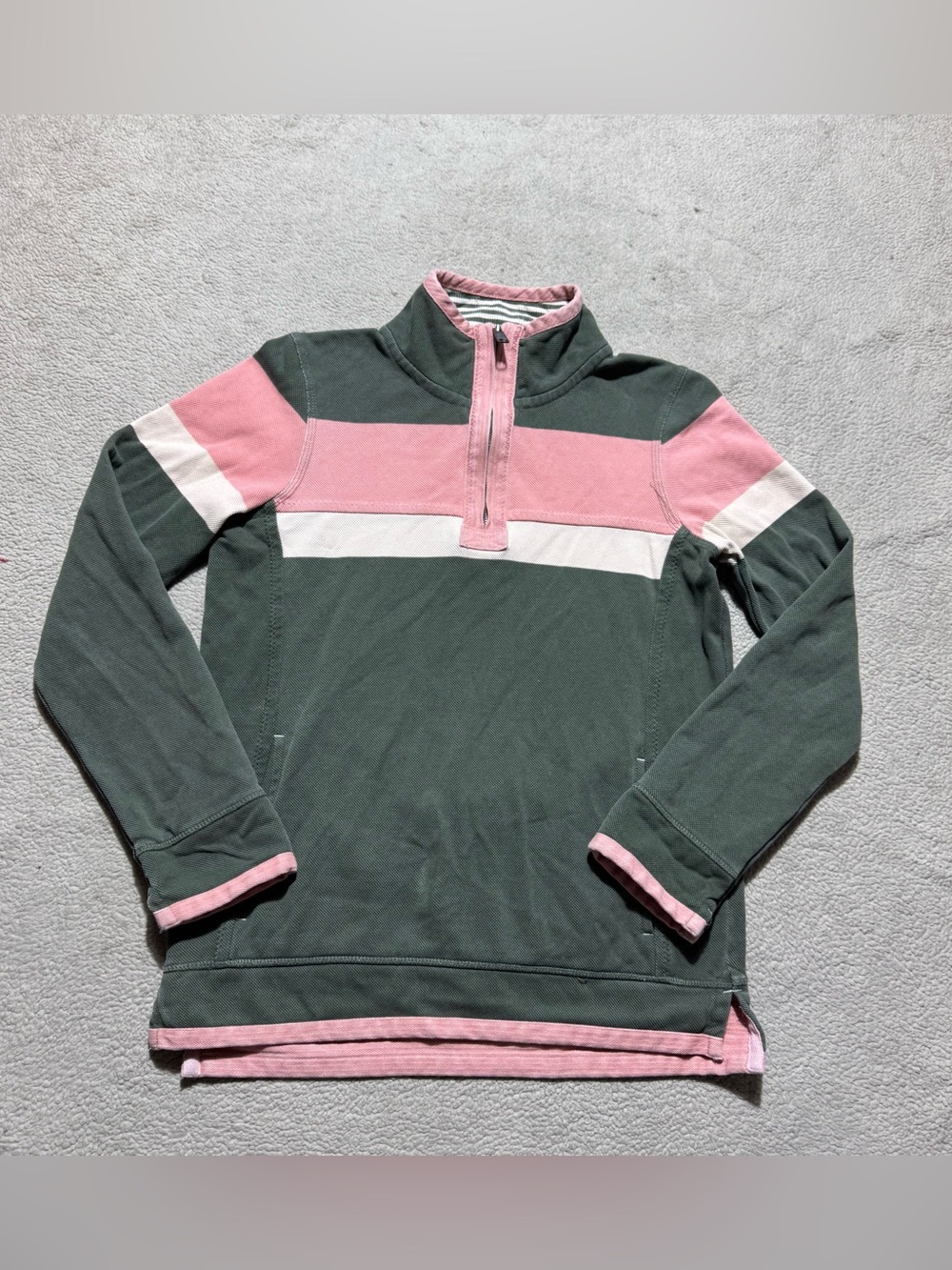Fat Face Sweatshirt Womens 4 Airlie Olive Pink Striped Sweat Top 1/4 Zip Mock